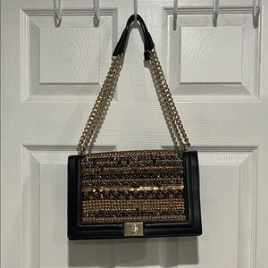 INC International Concepts Black and Gold Embellished Beadwork  Bag